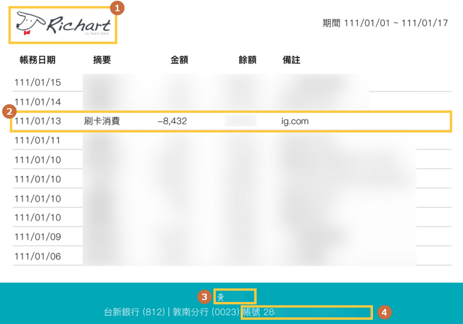 IG入金銀行明細